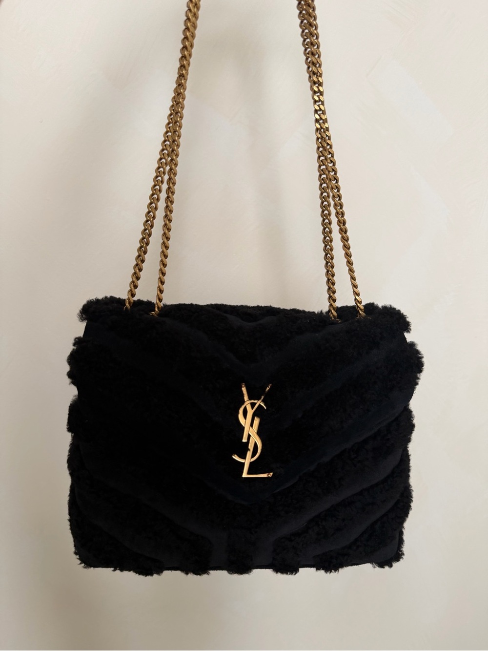 Saint Laurent Loulou Medium YSL Shearling Shoulder Bag